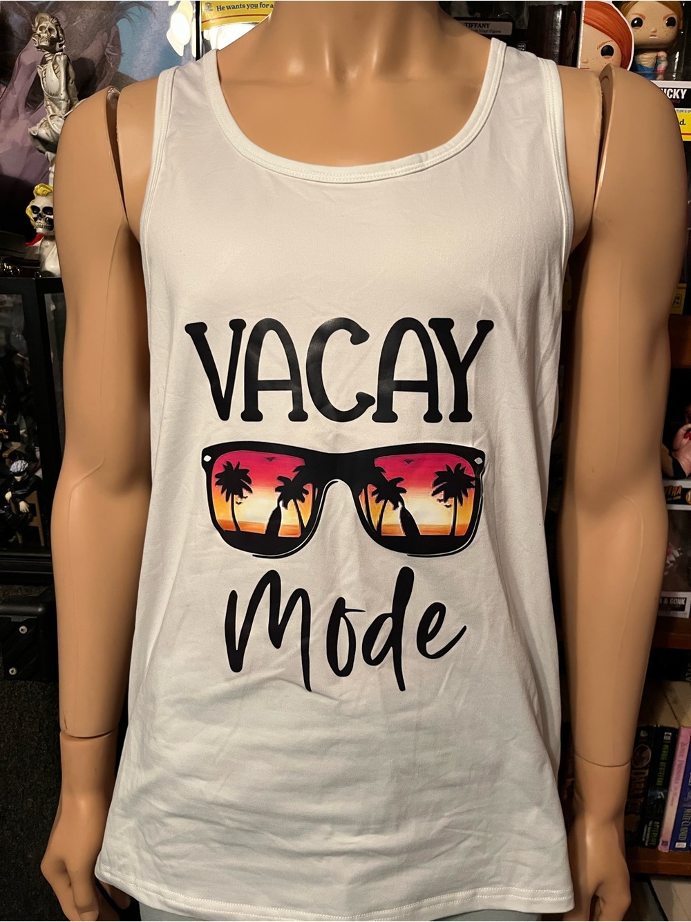 NFINITY White Tank Top with Sunset Graphic "Vacay Mode"